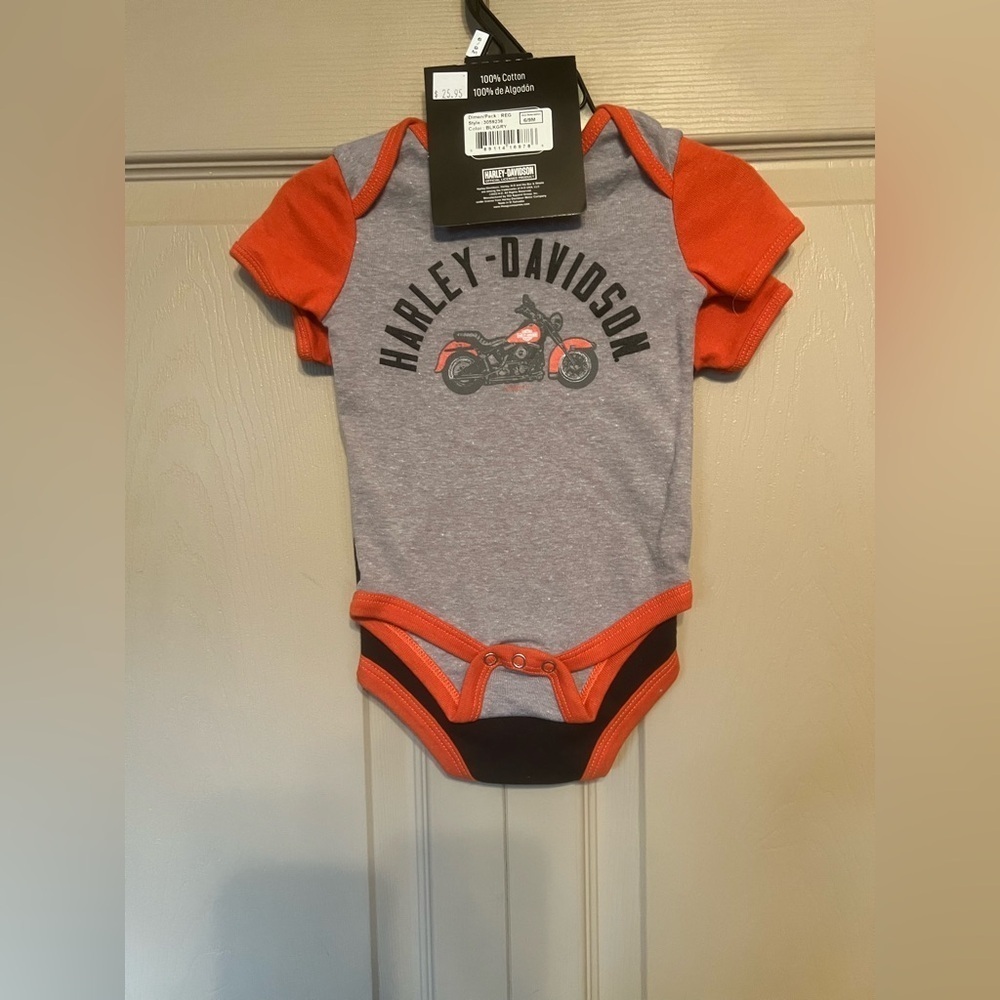Harley-Davidson Set of 2 Kids Bodysuits (2)- Gray/Orange and Black/ orange - Picture 2 of 3